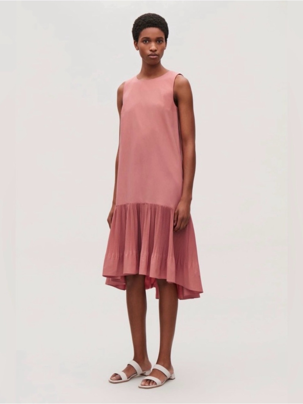 COS Pleated Sleeveless Midi Dress Size 8 Coral Pink